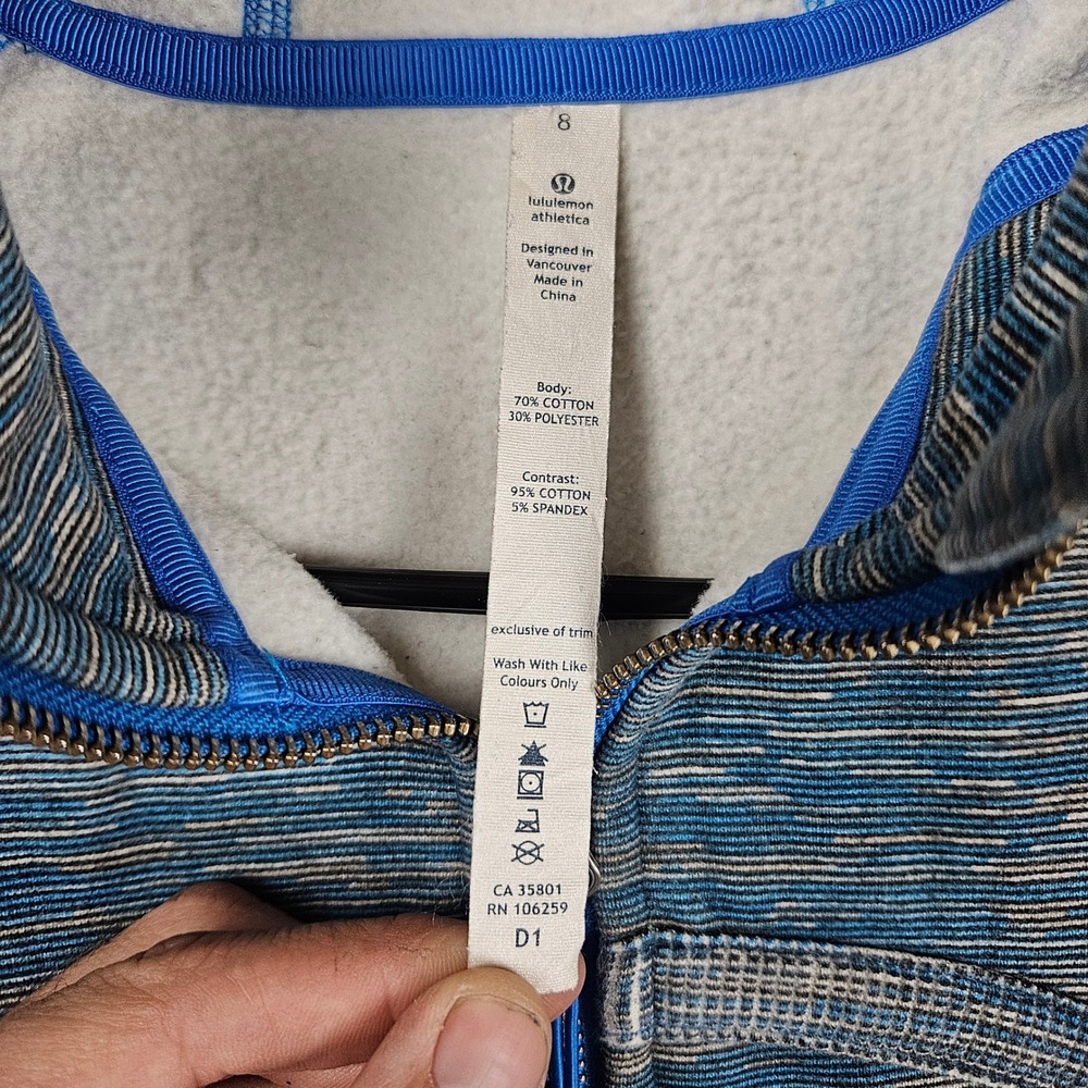 Lululemon Athletica Blue Striped Full Zip Hoodie Women Size 8 Cotton Blend‎ - Picture 4 of 7